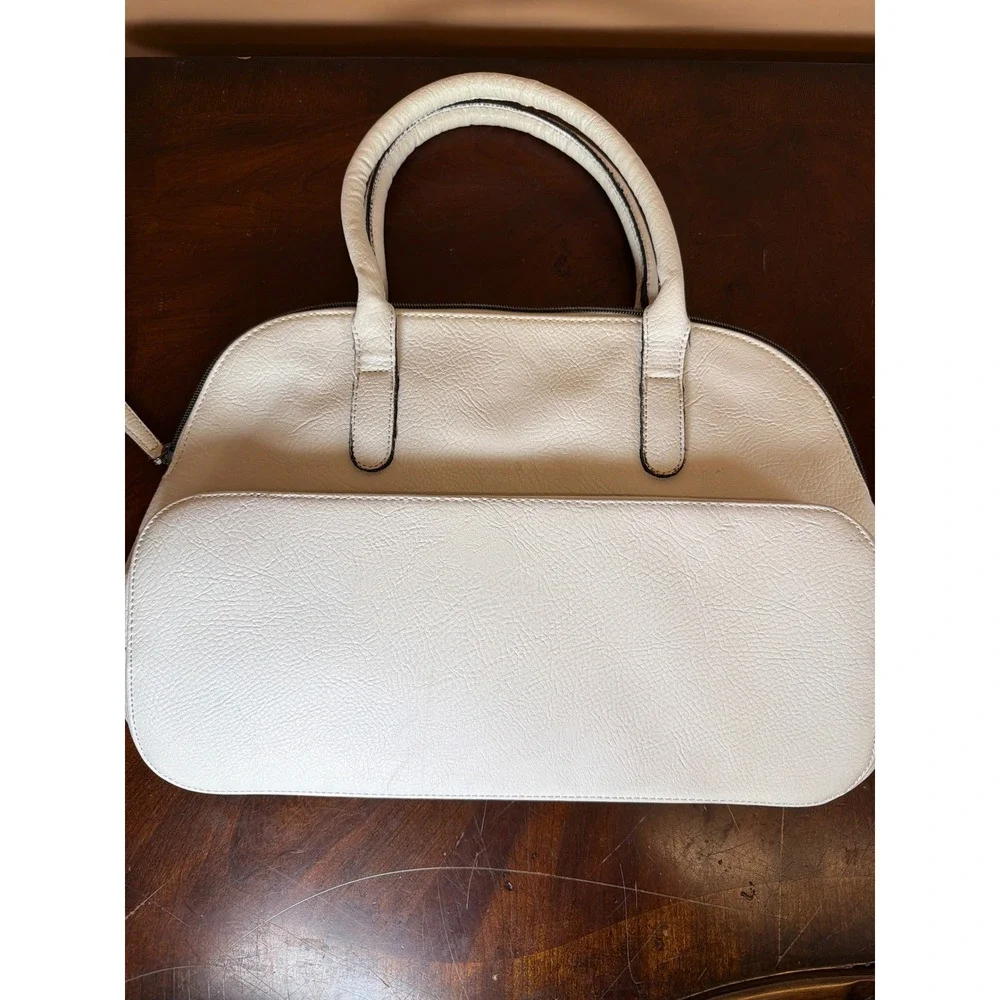 Kenneth Cole‎ Reaction White Studded Pebbled Faux Leather Satchel Handbag
